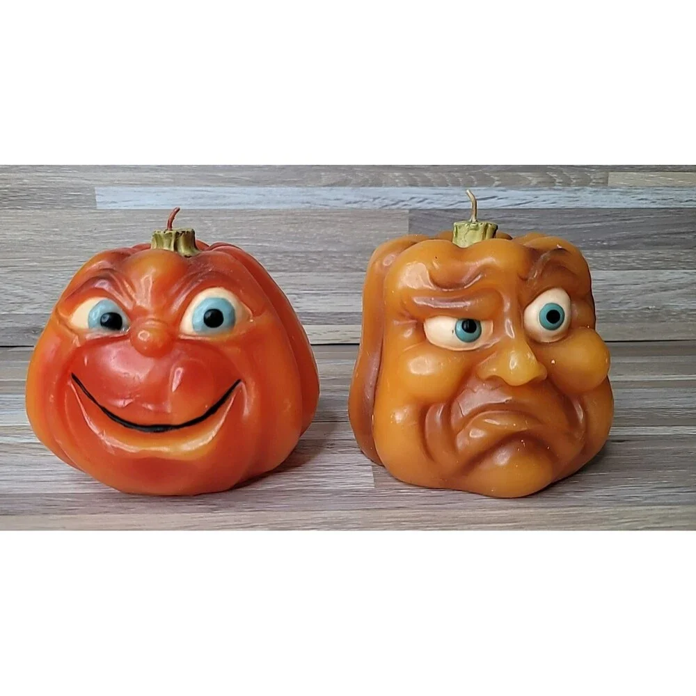 Lot of 2‎ Target Halloween Pumpkin Funny Angry Face Candles Discontinued